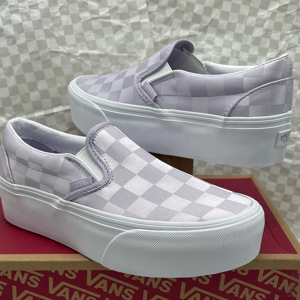Vans Classic Slip-On Stackform Satin Checkerboard Lilac VN000CN1LLC Platform